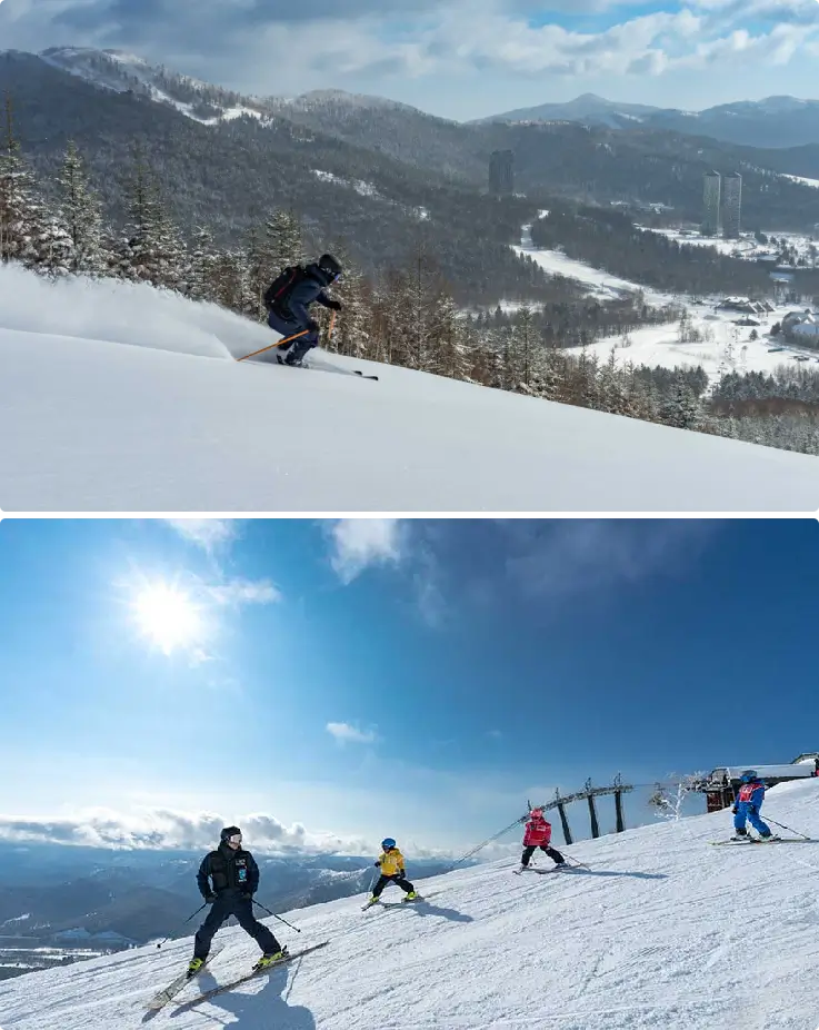 Even non-skiers can ride the sightseeing gondola to enjoy stunning mountain views and peaceful alpine scenery at Tomamu.
