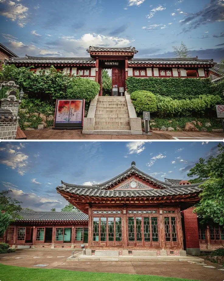 Beautiful traditional architecture of the House of Baek Inje, located in Bukchon Hanok Village.