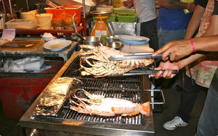 Prawns being grilled to order at Hua Hin's fishing pier.