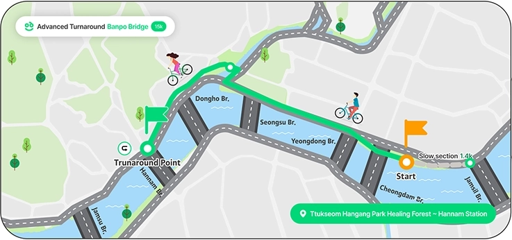 Intermediate cycling course map of My Pace Hangang Triathlon