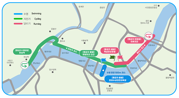 Intermediate course map of My Pace Hangang Trialthlon Festival