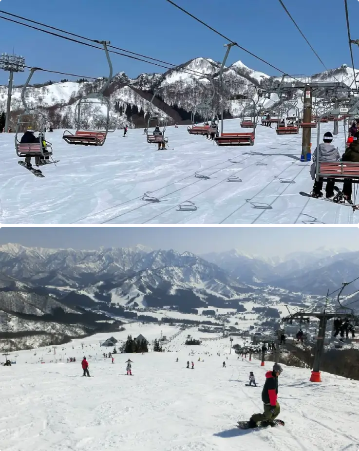 Panoramic view of Iwappara Ski Resort with multiple ski slopes for beginners to advanced skiers.