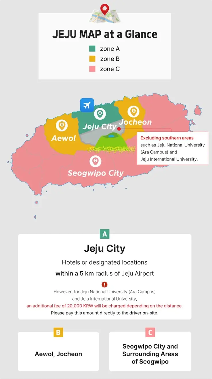 Pick up zones of Jeju International Airport and accommodation in Jeju private transfer