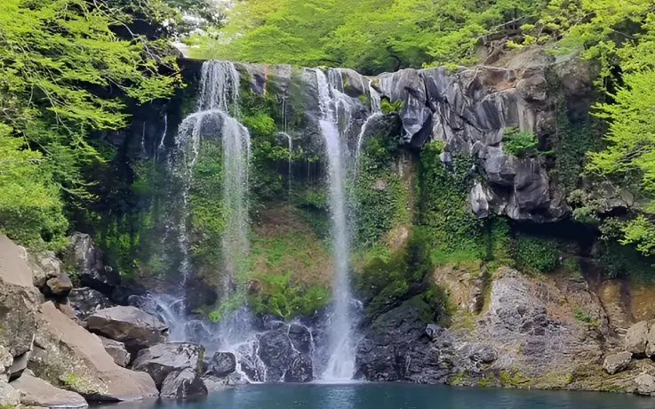 Cheonjeyeon Fall's stunning three-tier waterfall.
