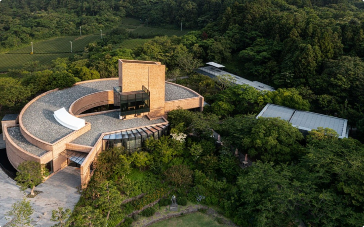 Exterior view of Osulloc Tea Museum on Jeju Island.