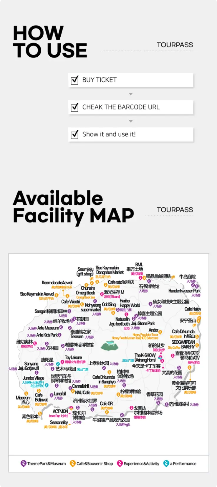 Jeju Tour Pass Available Facility Map