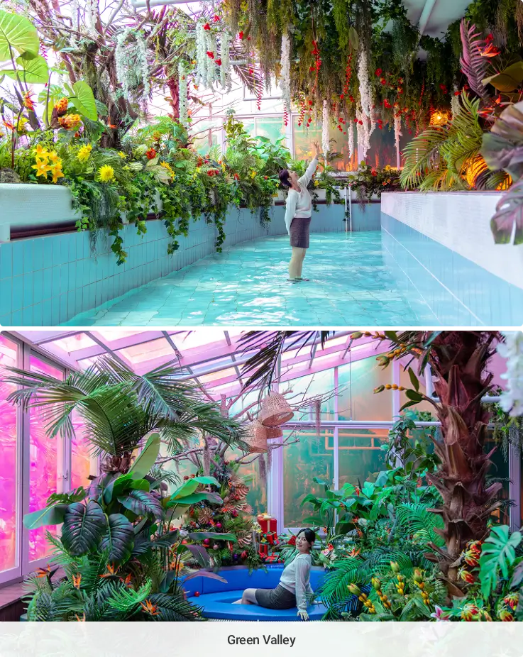 Tropical valley themed hall at Jeju Water World