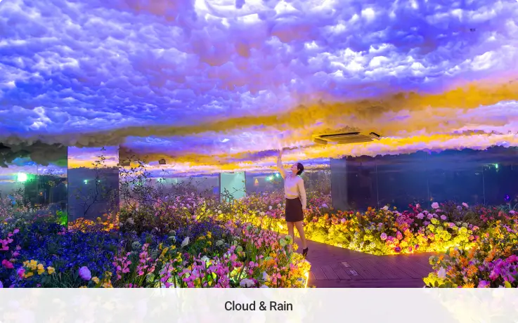 Cloud and rain themed hall at Water World Jeju