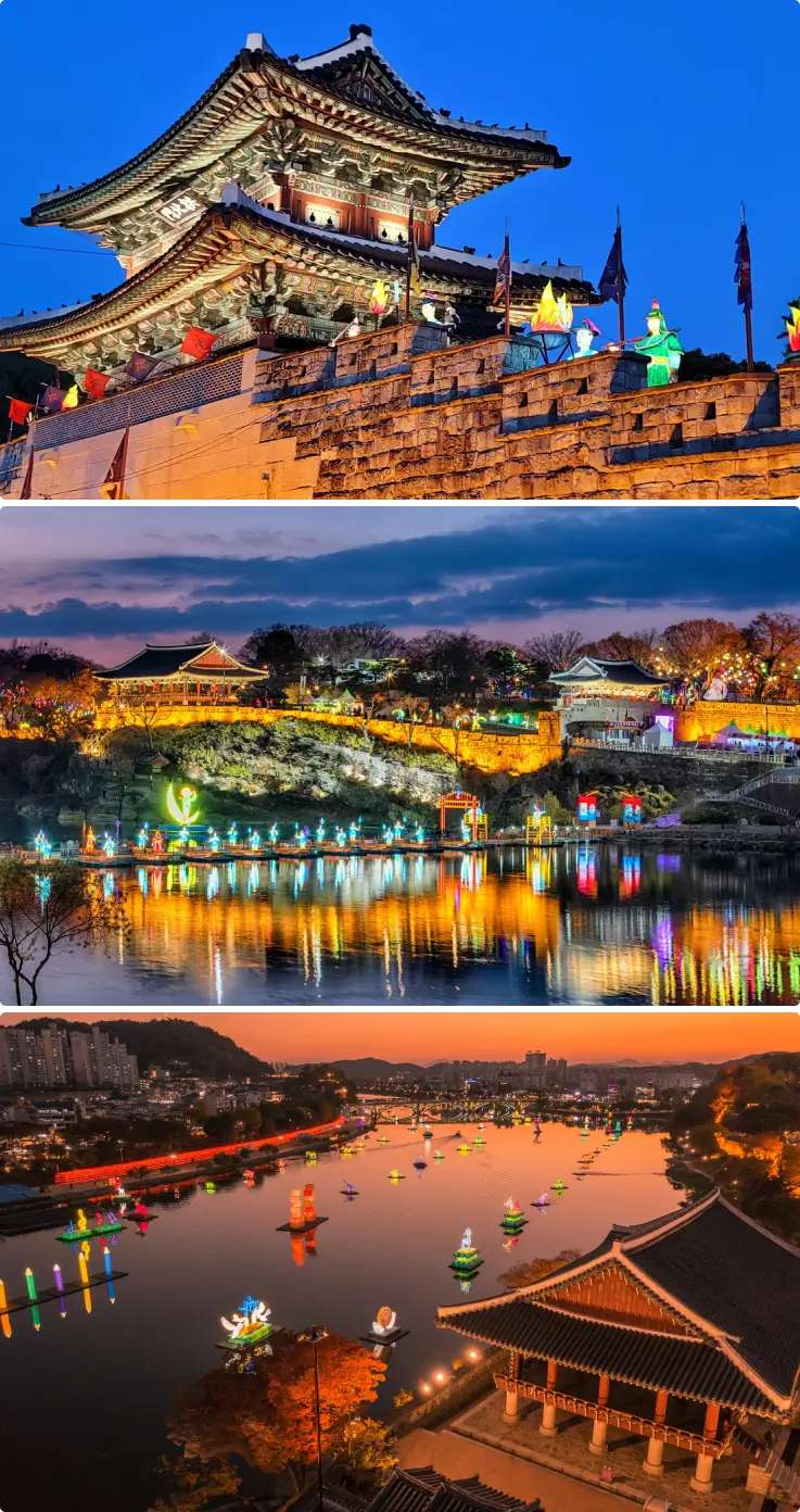 Colorful lanterns floating on Namgang River at Jinju Lantern Festival