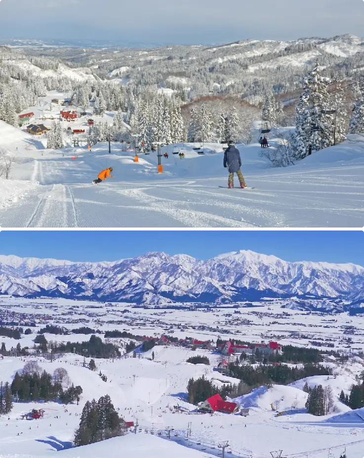 Snow-covered mountains and scenic views from the slopes of Joetsu Kokusai Ski Resort