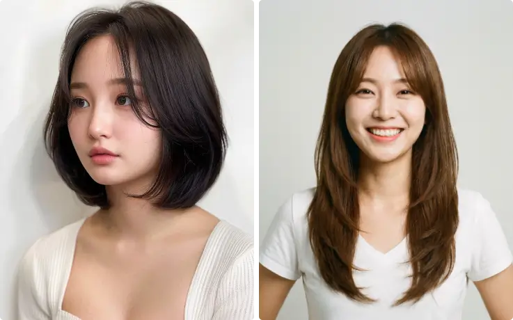 Sleek bob and layered hairstyles by JUNO Hair in Seoul.