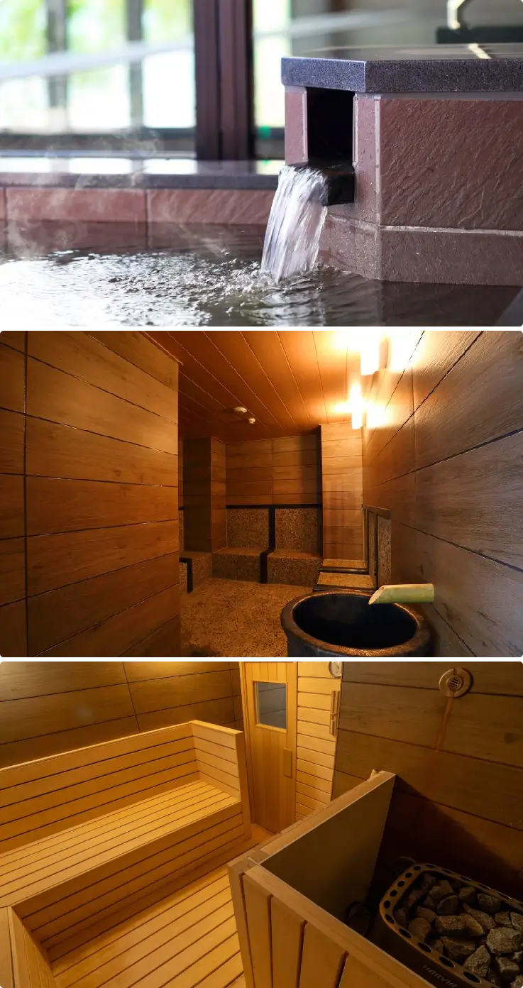 Travelers enjoying hot springs near Kansai Airport at Senshu-no-Yu