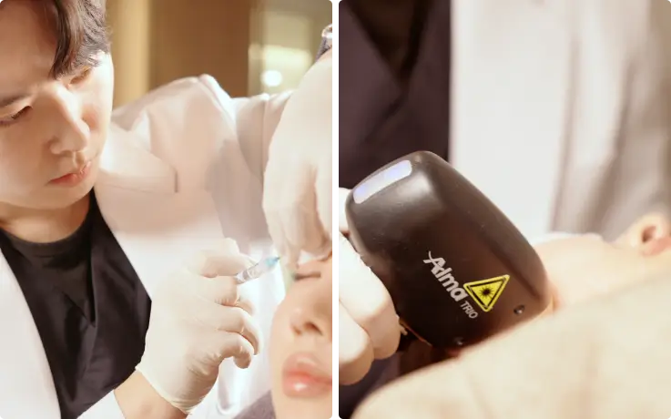 Dermatologist treating a patient at Kleam Clinic, Myeongdong.