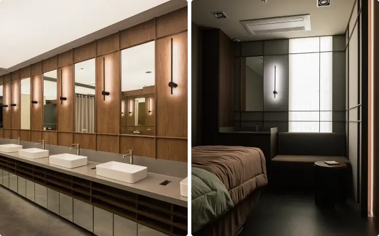 Kleam Clinic's clean treatment rooms and bathrooms.