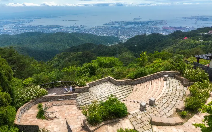 Panoramic view of Kobe city and Osaka Bay from Mount Rokko.