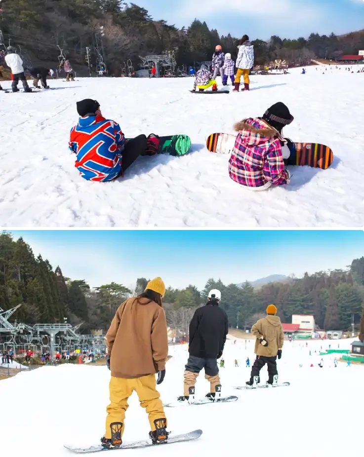 Snowboarder riding down the slopes at Mt. Rokko Snow Park