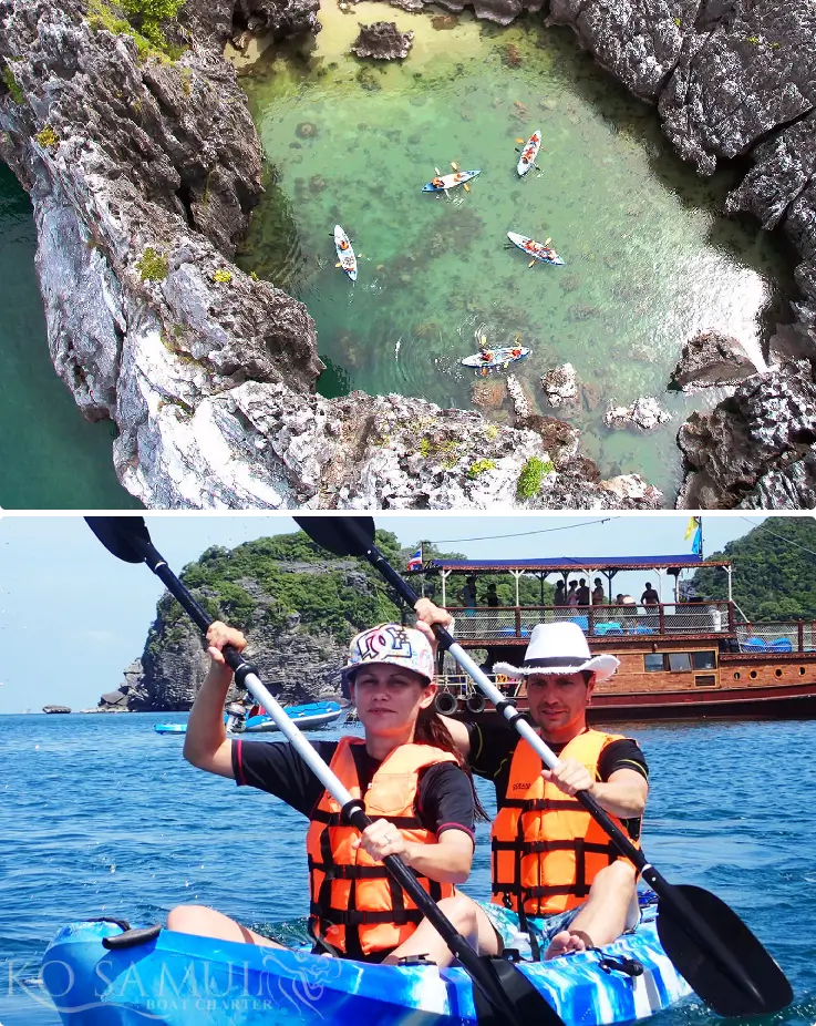 Sea kayaking through limestone cliffs at Ang Thong National Marine Park