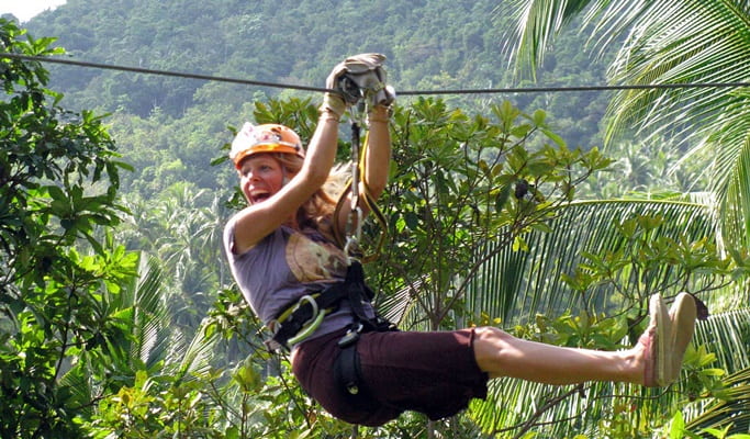 Koh Samui Adventure: Zip Line + Waterfall + Local Market Tour (Half Day)