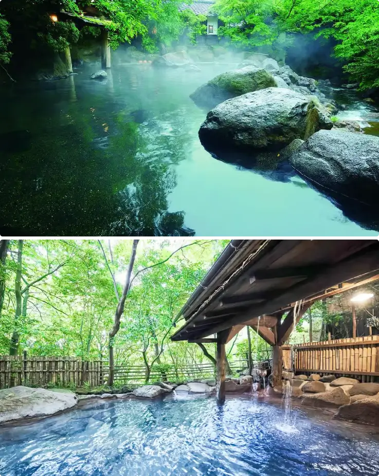 Traditional ryokan and hot spring town atmosphere in Kurokawa Onsen