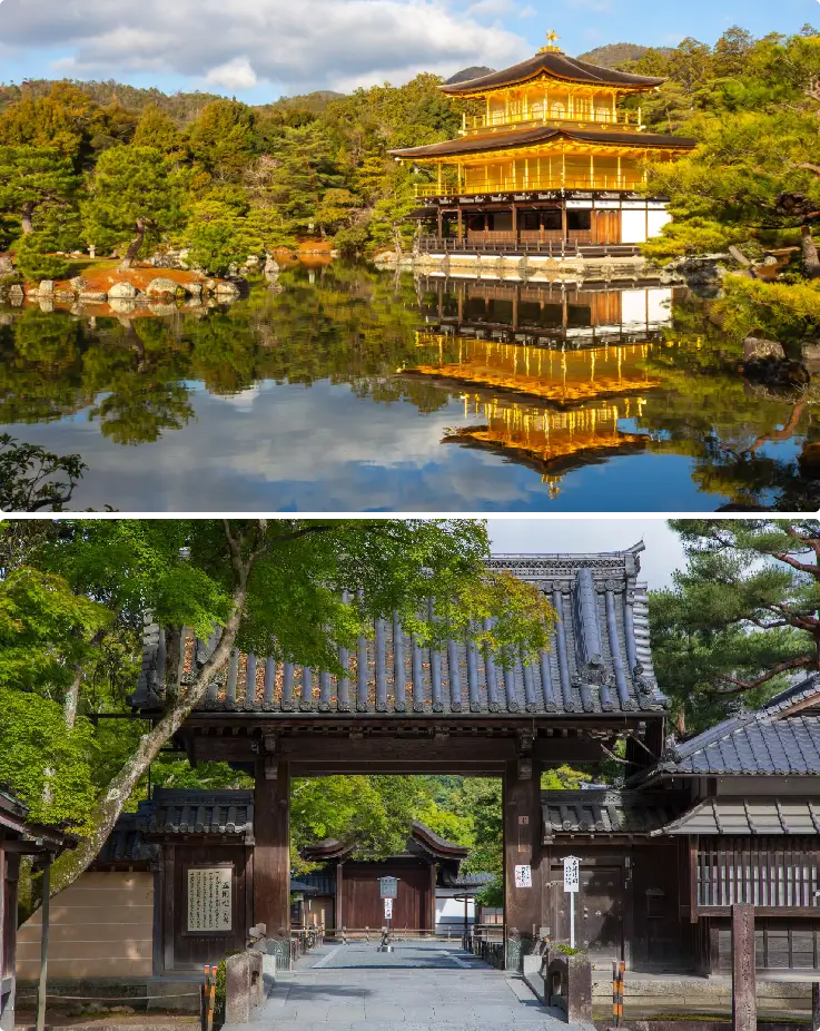 Golden Pavilion (Kinkakuji Temple) reflected in the pond in Kyoto.