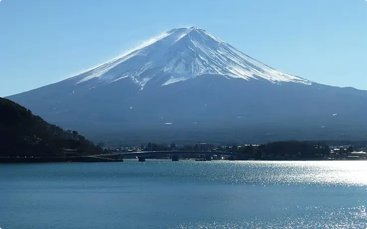 Mount Fuji above Lake Kawaguchi in Japan.