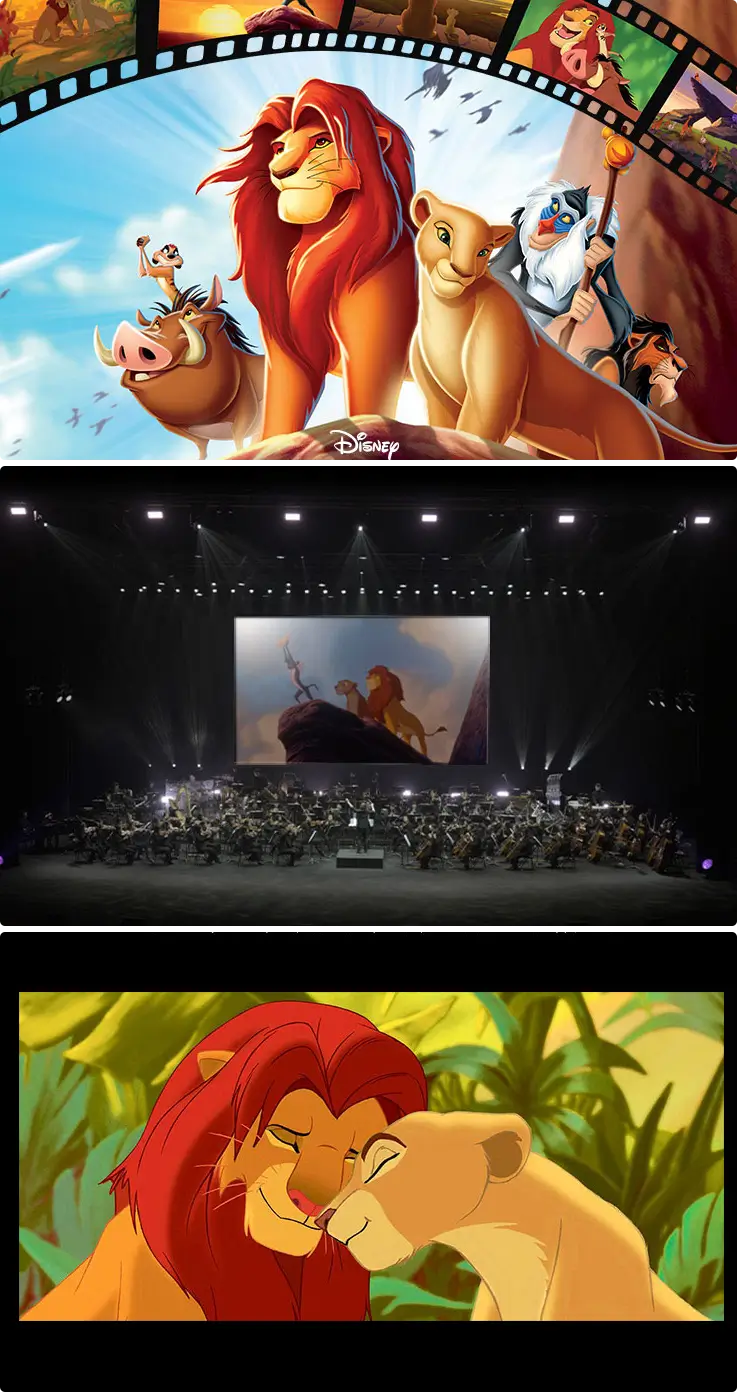 The Lion King 30th Anniversary Concert performance with live orchestra on stage.