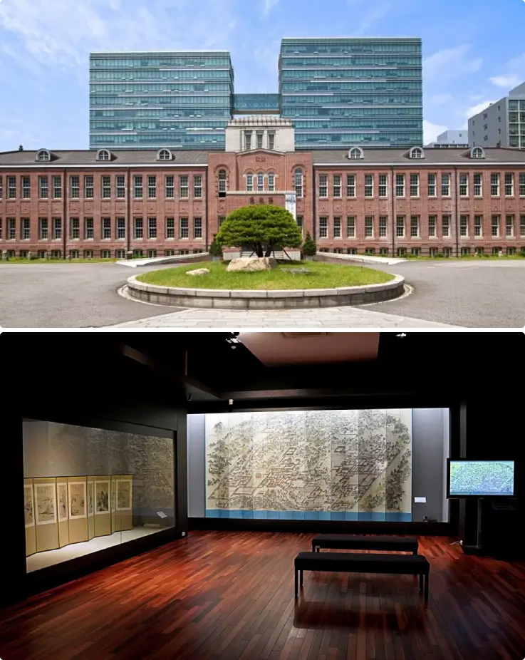 Traditional Korean-style building of the Provisional Capital Memorial Hall in Busan surrounded by trees