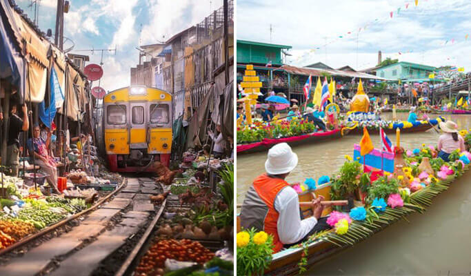 railway market and floating market tour in thailand