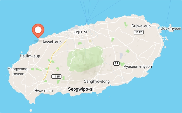 Location of Surf lesson at Gwakji Beach in Jeju Island