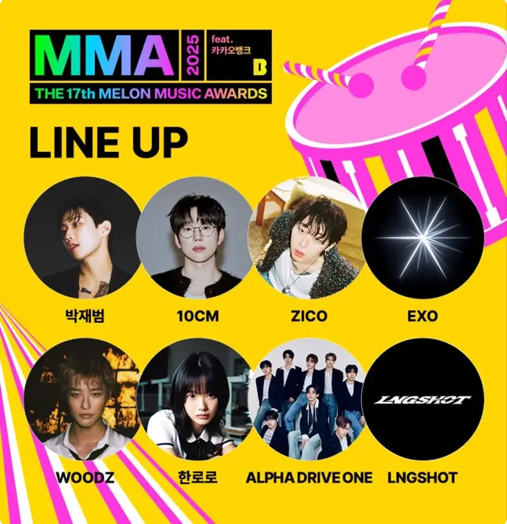 4th line up of 2025 MMA Melon Music Awards: Jay Park, 10CM, ZICO, EXO, WOODZ, HANRORO, ALPHA DRIVE ONE, LNGSHOT