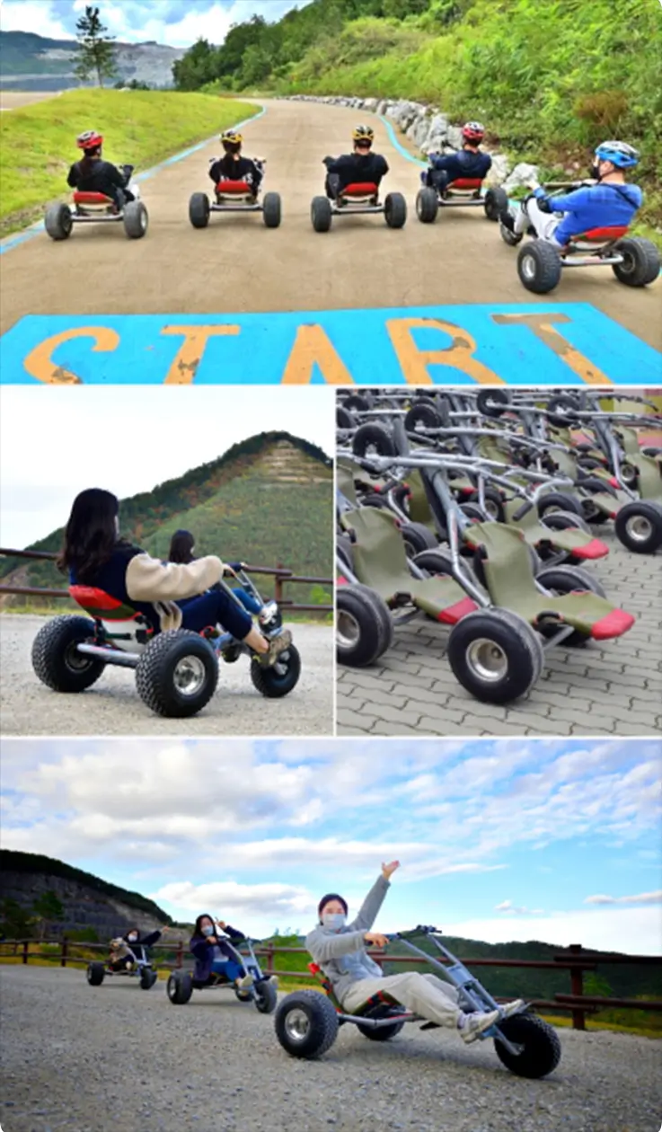 Visitors enjoying the off-road luge at Mureung Byeolyucheonji.