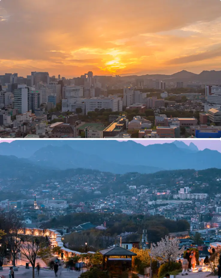 Sunset view from Naksan Park's fortress walls.