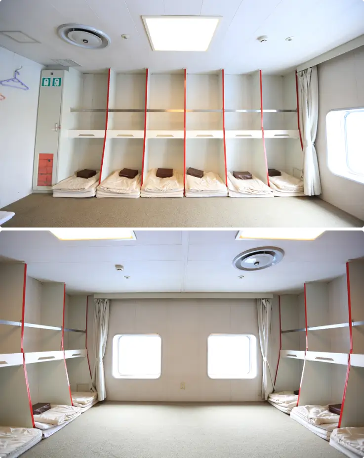 Standard dorm room on the New Camellia Cruise between Busan and Fukuoka.