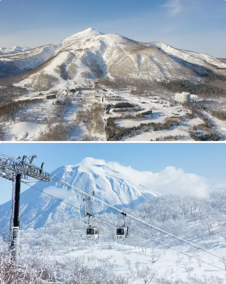 Snow-covered slopes in the Niseko Ski Resort Area with runs for beginners to advanced skiers