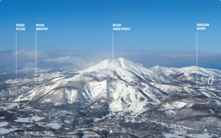 Map of Niseko United: Niseko Village, Niseko Grand Hirafu, Niseko Hanazono, and Niseko Annupuri