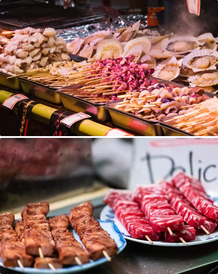 Local delicacies at Nishiki Market