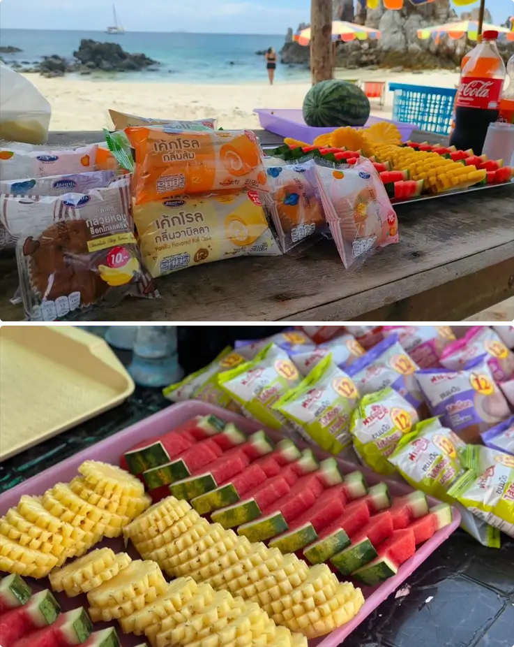Snacks and seasonal fruits prepared in Khai Nok Island