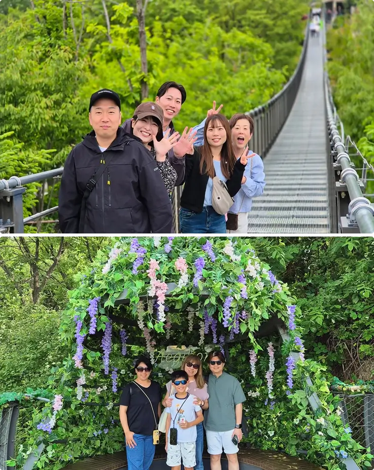 Visitors taking photos on the Suspension Bridge.