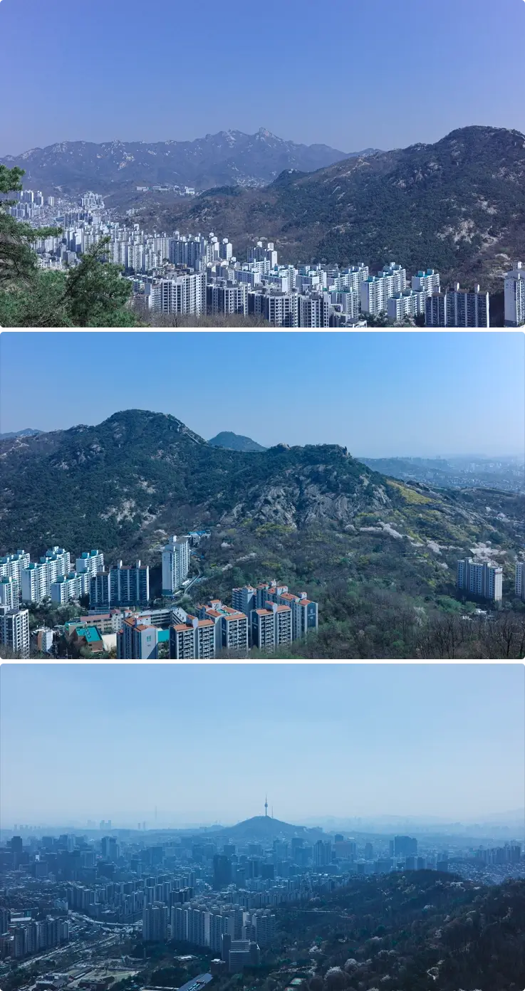 Seoul city views from Bongsudae Peak of Ansan Mountain