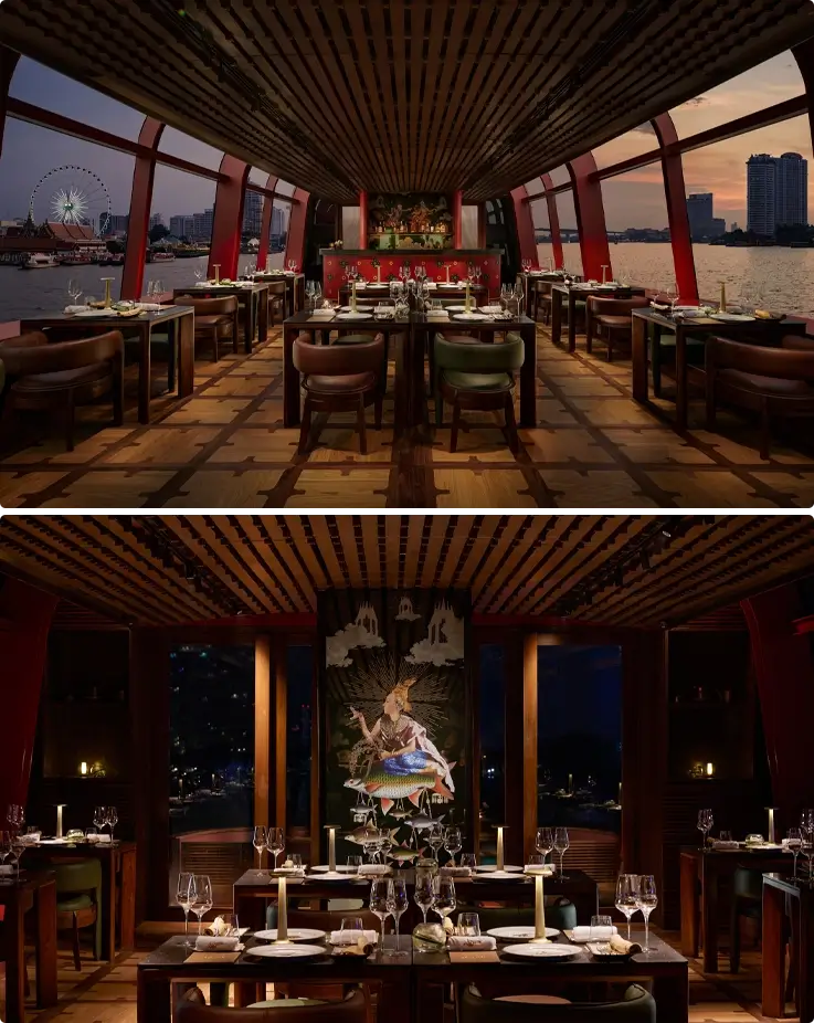 Interior of Apsara dinner cruise in Bangkok