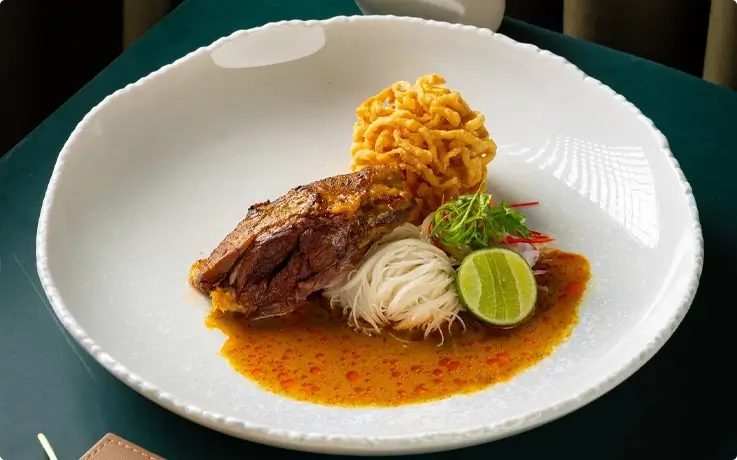 Main course served at Apsara Cruise by Banyan Tree Bangkok