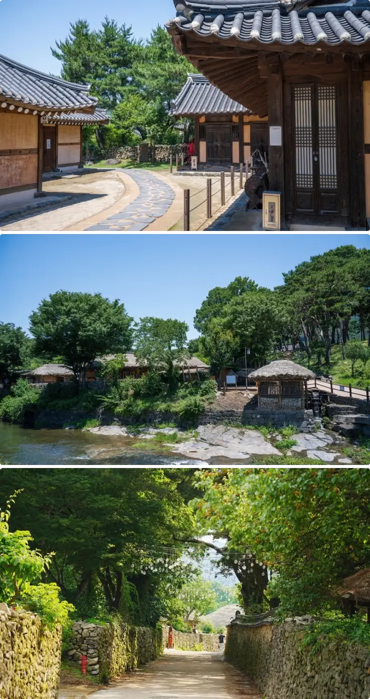 Traditional Korean hanok houses at Oeam Folk Village in Asan