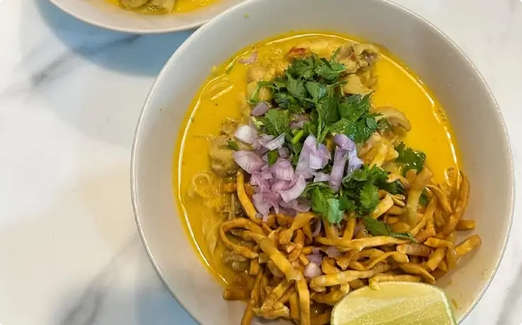 Chiang Mai noodles soup made at Baan Farm Thai Cooking School