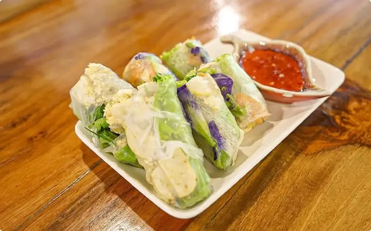 Spring rolls made at Baan Farm Thai Cooking School