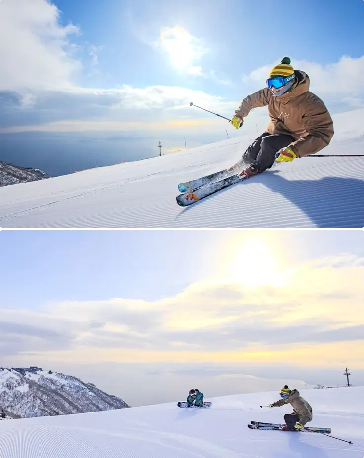 Visitors skiing at Biwako Valley ski resort in Japan