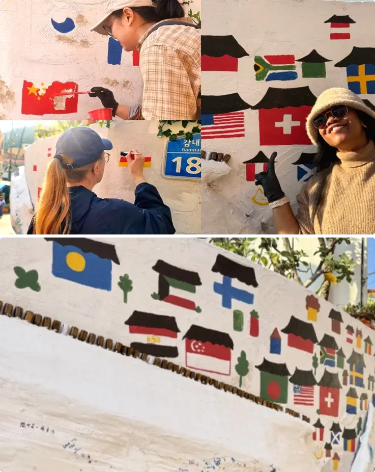 Wall mural painting experience at Gamcheon Culture Village in Busan