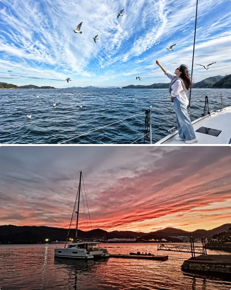 Changwon yacht tour during day and sunset