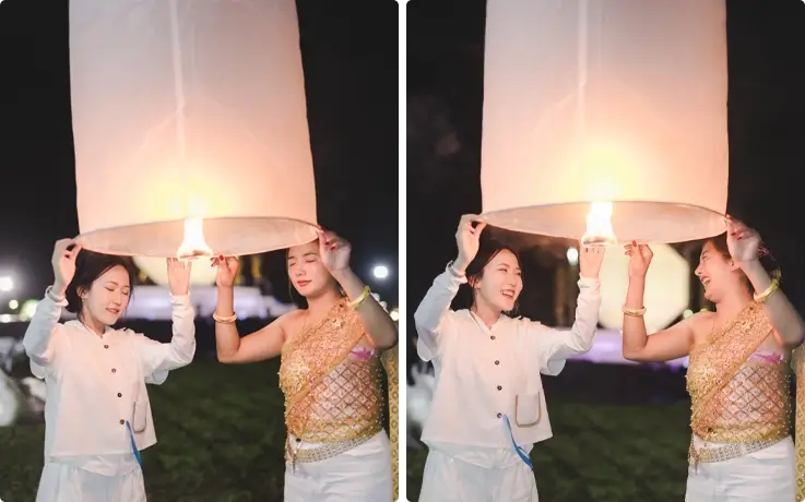 Visitors lighting up the lanterns at Chiang Mai Heritage Sky Lantern Festival