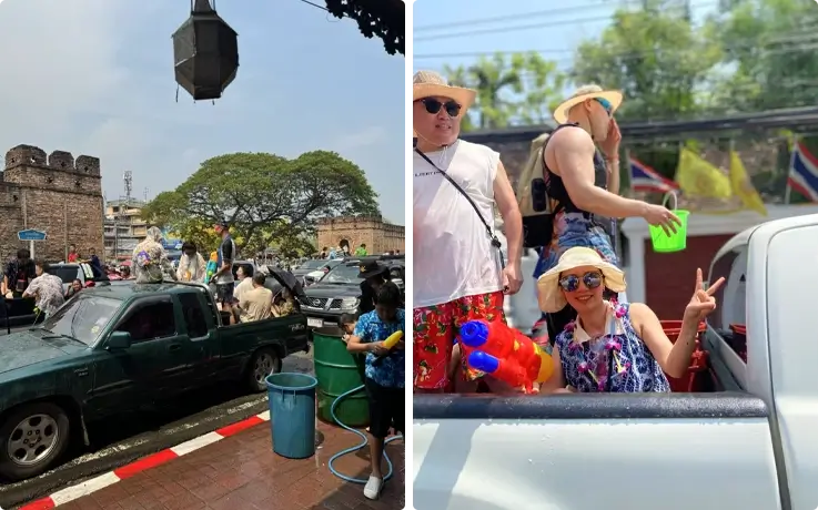 Visiors enjoying Songkran Festival water battle in Chiang Mai