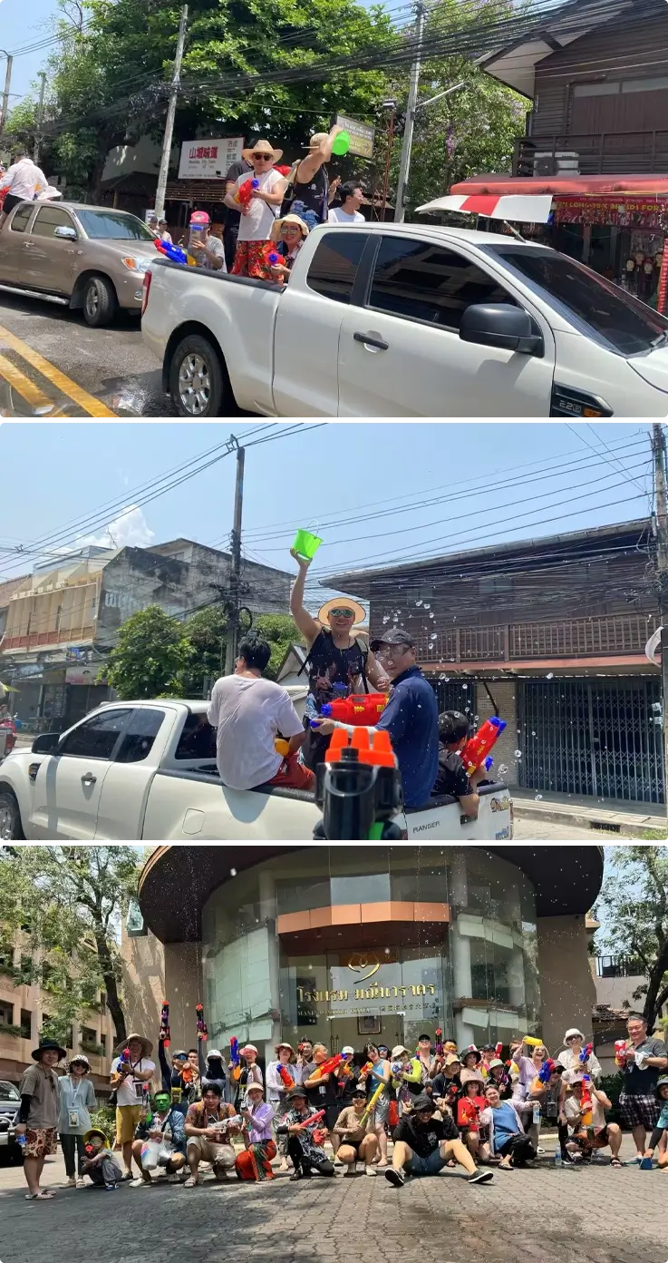 Visiors enjoying Songkran Festival water battle in Chiang Mai